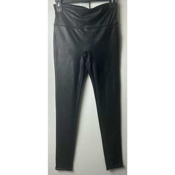 Spanx Faux Leather Leggings Black Shapewear Womens M Fitted Classic A45 - Picture 2 of 6